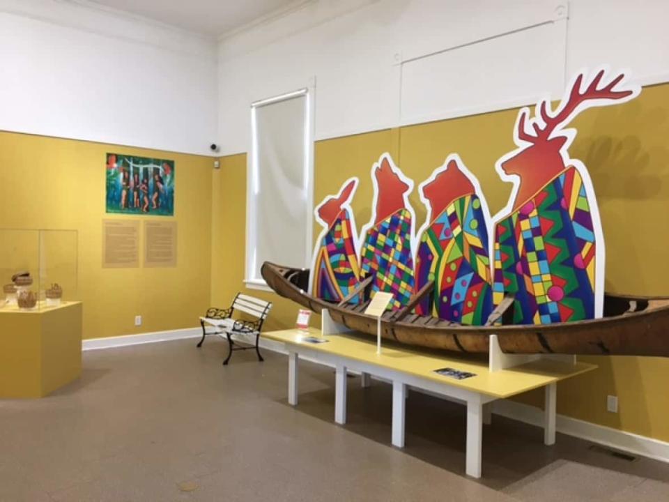 The installation Les Voyageurs by artist Christine Sioui-Wawanoloath is seen inside the Lac-Brome Museum. (Submitted by Rachel Lambie - image credit)