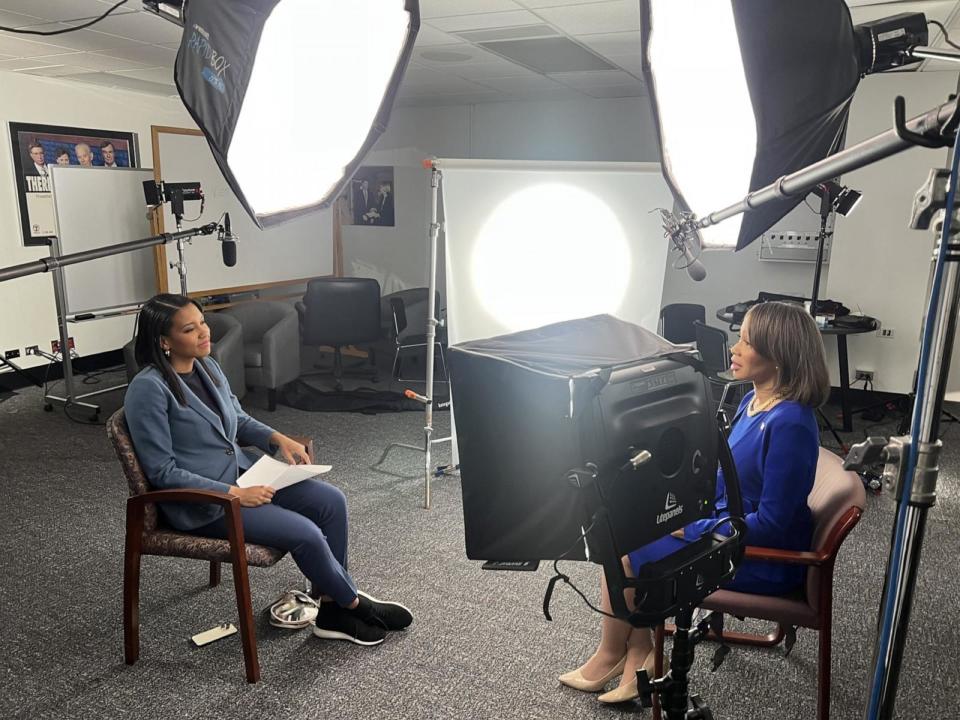 PHOTO: ABC News' Senior Congressional Correspondent Rachel Scott interviews Senatorial candidate Rep. Lisa Blunt Rochester, D-Del., in Washington. (Julia Cherner/ABC News)