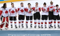 <p>Canadian players win silver medals as they lose the women’s final ice hockey match against the United States as part of the 2018 Winter Olympic Games at the Gangneung Hockey Centre with a 2-3 score. Valery Sharifulin/TASS (Photo by Valery Sharifulin\TASS via Getty Images) </p>
