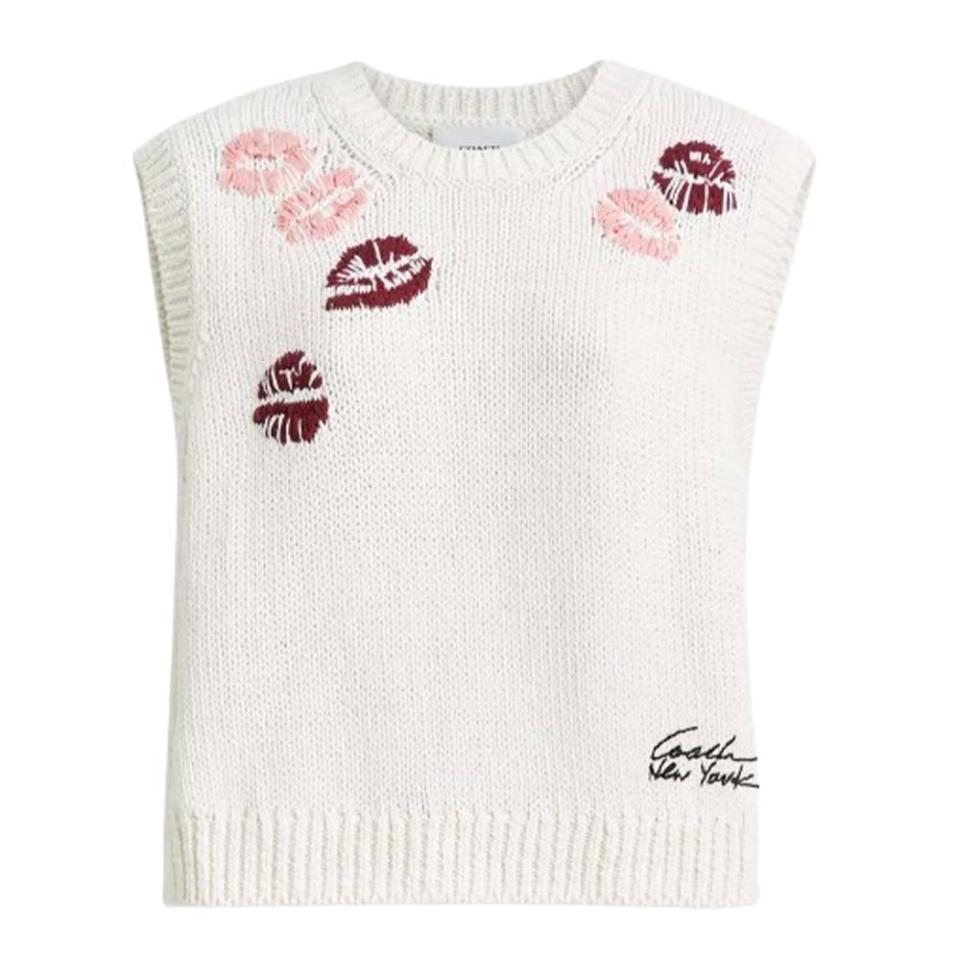 kiss-covered Coach sweater vest 