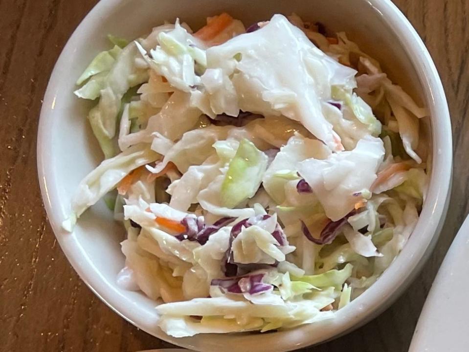 A small bowl of coleslaw