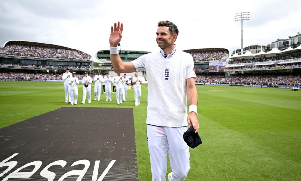 James Anderson led England off the field at Lord’s after their win over the West Indies (Getty Images)