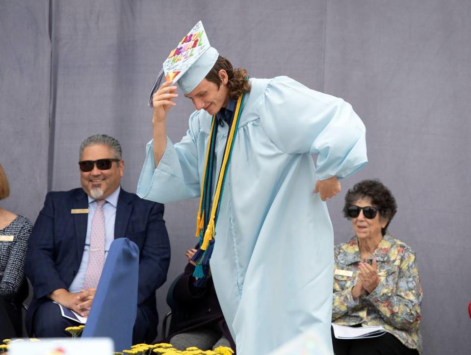 Central Coast New Tech High School held its graduation ceremony on June 8, 2024. Jason Michael Hall takes a bow on the stage.