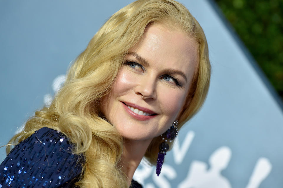 Nicole Kidman wears a blue beaded gown at the 26th Annual Screen Actors Guild Awards at The Shrine Auditorium on January 19, 2020 in Los Angeles, California