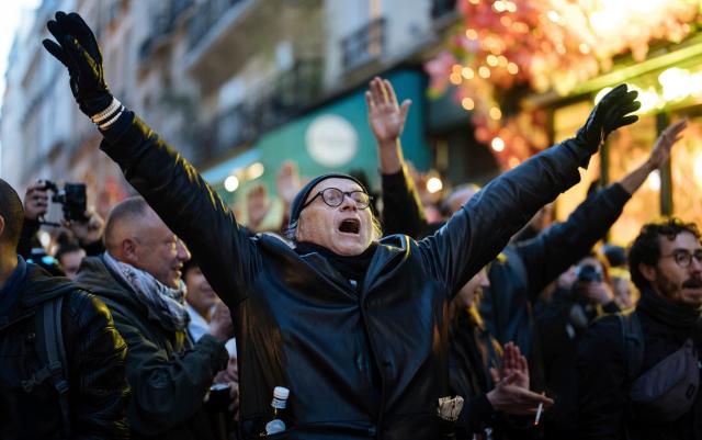 Protesters chanted on the streets of Paris ahead of the votes - Lewis Joly/AP