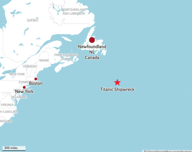 titanic sinking map location