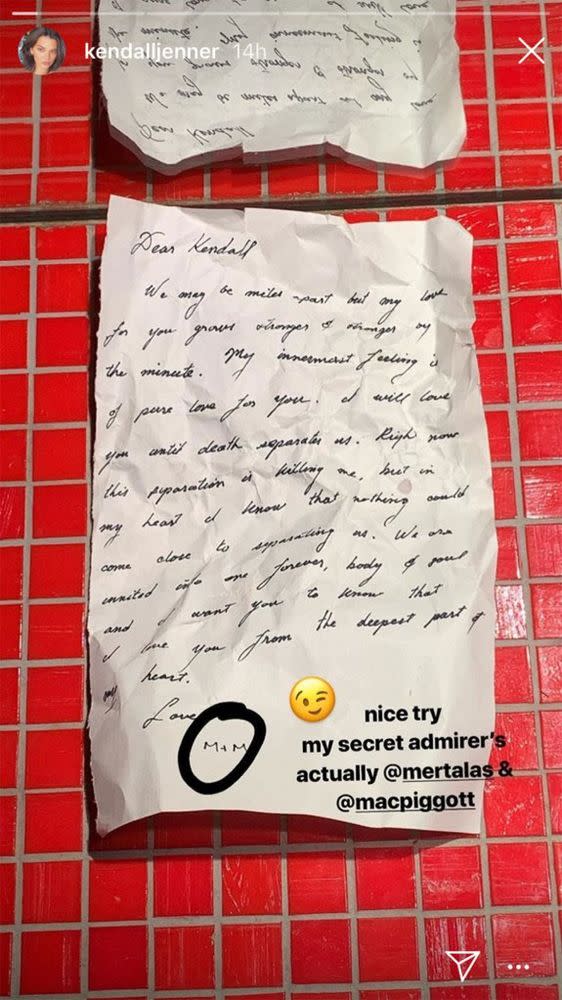 Kendall Jenner's letter