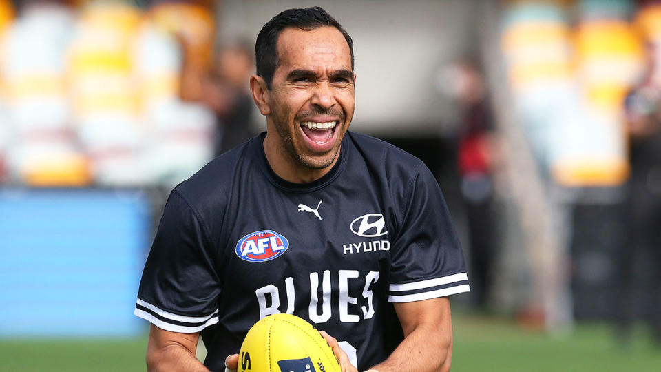 Seen here, veteran Carlton forward Eddie Betts has a laugh at training.