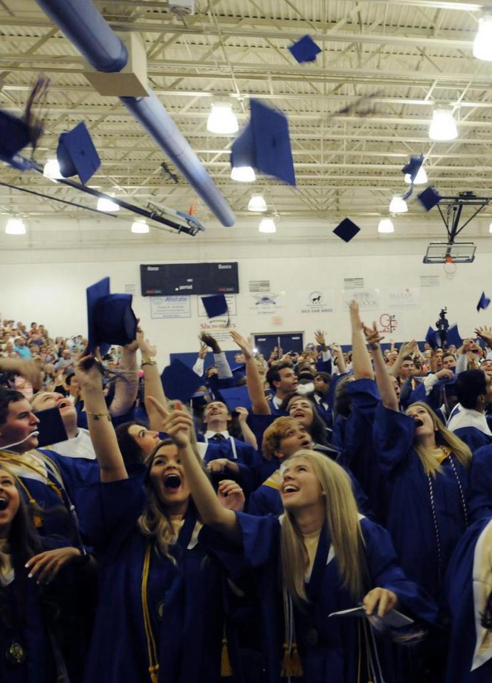 In this file photo, Indian Land High School students celebrate at graduation. The Lancaster County School District could put a new high school on a referendum ballot this fall.