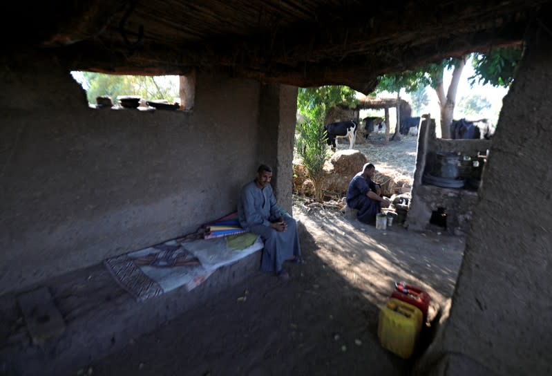 Aref Mohamed, a farmer, looks on before an interview with Reuters at his farmland in Comer village in Esna, south of Luxor