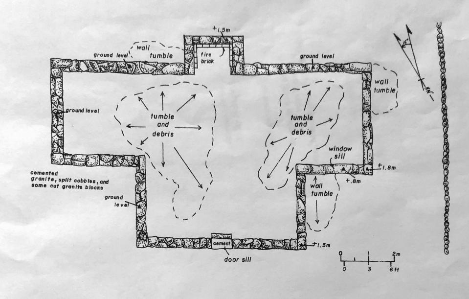 This Public Archaeology Laboratory map outlines The Oak cabin ruins off Ricciuti Drive in Quincy.