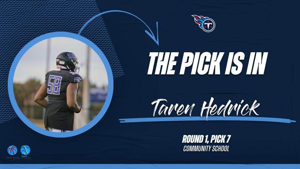 Community School offensive tackle Taren Hedrick selected 7th overall by the Tennessee Titans