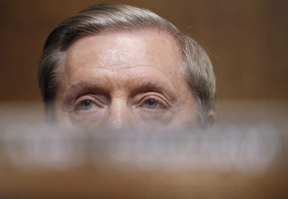 U.S. Senator Lindsey Graham (R-SC) listens as Blasey testifies.