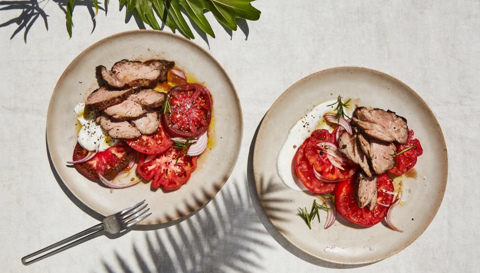 Grilled Rosemary Lamb with Juicy Tomatoes