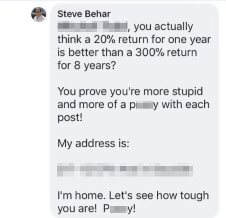 Social media post from Steve Behar.