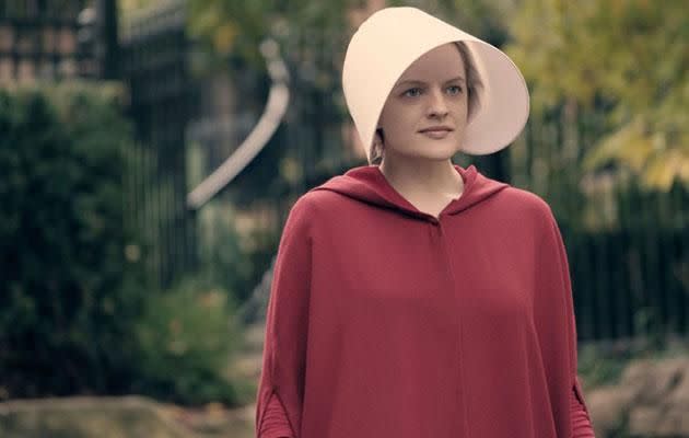 Katy's all about the Handmaid's look apparently. Source: Hulu