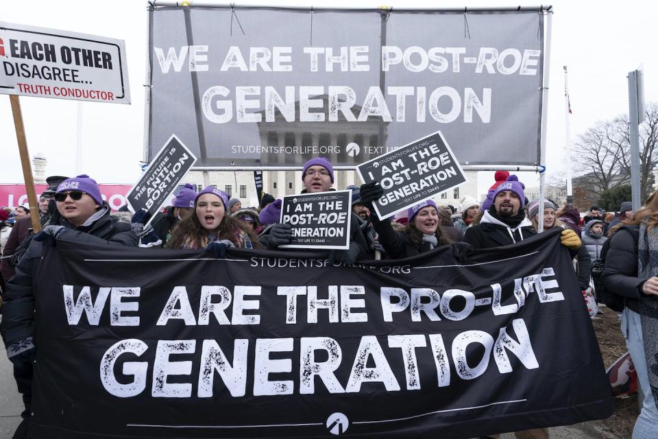 Anti-abortion activists are motivating voters by saying that they would be forced to pay for abortions through their tax dollars. <a href="https://newsroom.ap.org/detail/AbortionMarchforLife/3726f08181e146b7853990c0ab489730/photo?Query=anti%20abortion%20activists%202022&mediaType=photo&sortBy=&dateRange=Anytime&totalCount=220&currentItemNo=13" rel="nofollow noopener" target="_blank" data-ylk="slk:AP Photo/Jose Luis Magana;elm:context_link;itc:0;sec:content-canvas" class="link ">AP Photo/Jose Luis Magana</a>