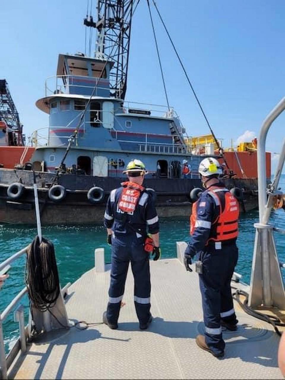 A 59-foot sunken push tug off the coast of North Myrtle Beach was recovered Monday and will be towed to a shipyard in South Carolina, the U.S. Coast Guard said Monday.