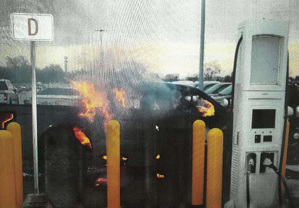 Images of the February battery fire damage to all-electric Ford F-150 pickup trucks in a Dearborn holding lot. Dearborn police and fire personnel responded to the incident, which involved three electric vehicles and no injuries and resulted in a five-week production shutdown.