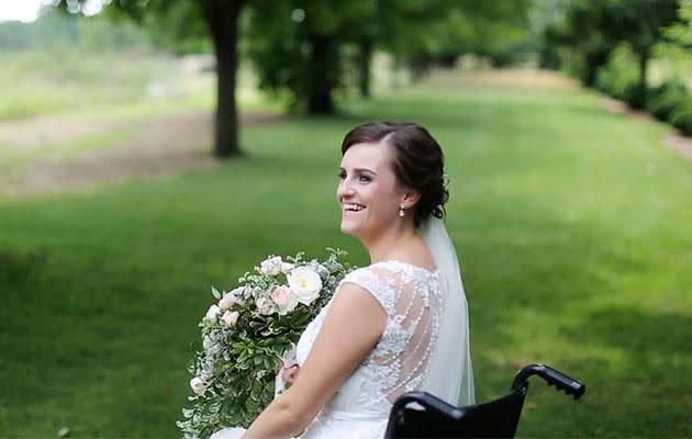 Hannah broke her pelvis in a serious car accident weeks before her big day. Photo: Facebook/emilysuzanneharrisphotography