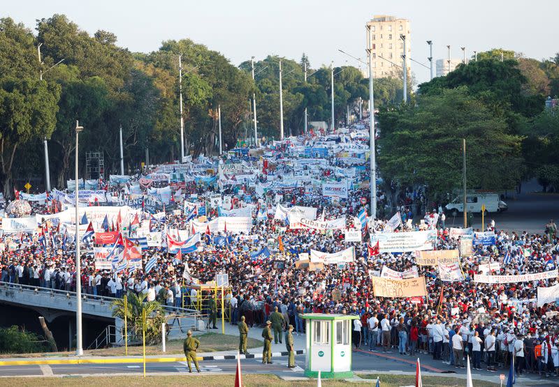 Thousands march to Havana's Revolution Square to mark May Day