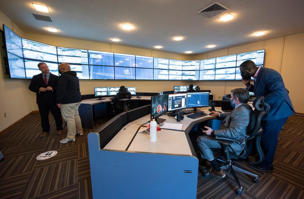 Screens are monitored inside of the Jackson Police Department's new Real Time Command Center at 2304 Riverside Drive. A new ordinance adopted by the Jackson City Council requires all gas stations and convenience stores to connect their own cameras to the Jackson Police Department's camera system.