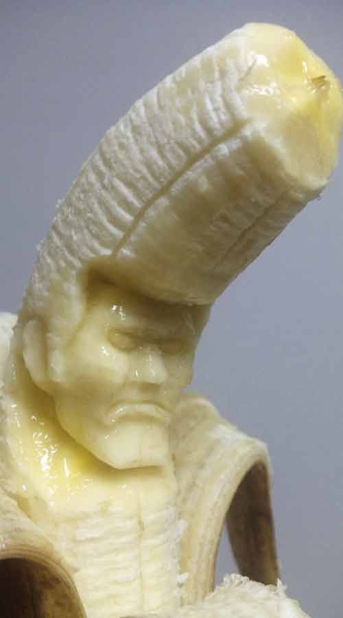 Yamada's work is short-lived. The bizarre artist said it takes 30 minutes to sculpt the bananas, takes a photograph, posts it online and then eats the final masterpiece before it starts to rot.