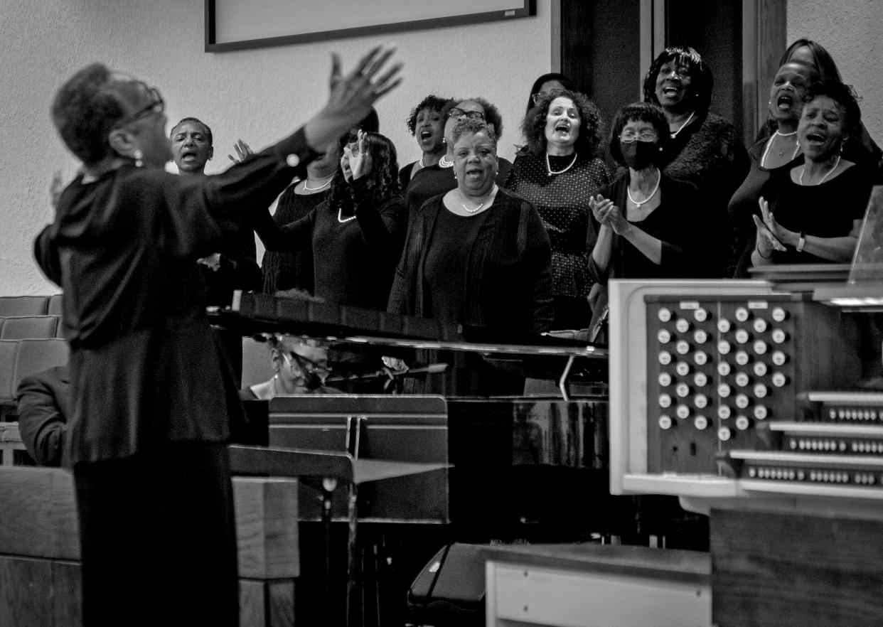 The St. John Missionary Baptist Church Choir and Ambassadors Concert Choir sing together during Oklahoma Baptists' 2024 Advance Conference at St. John, 5700 N Kelley.