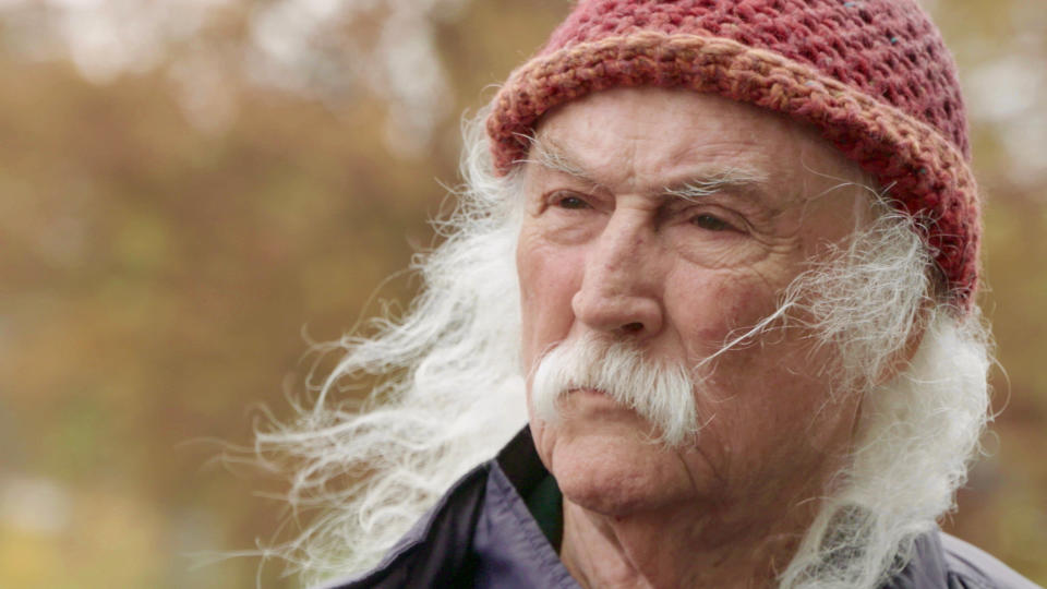 This image released by Sony Pictures Classics shows musician David Crosby in a scene from the documentary "David Crosby: Remember My Name." (Sony Pictures Classics via AP)