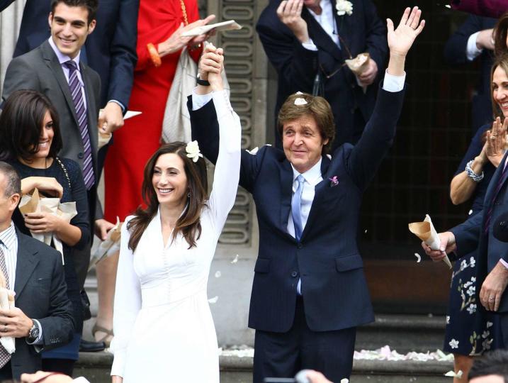 Paul McCartney and Nancy Shevell seen leaving Marylebone Registry Office after their wedding on October 9, 2011 in London, England