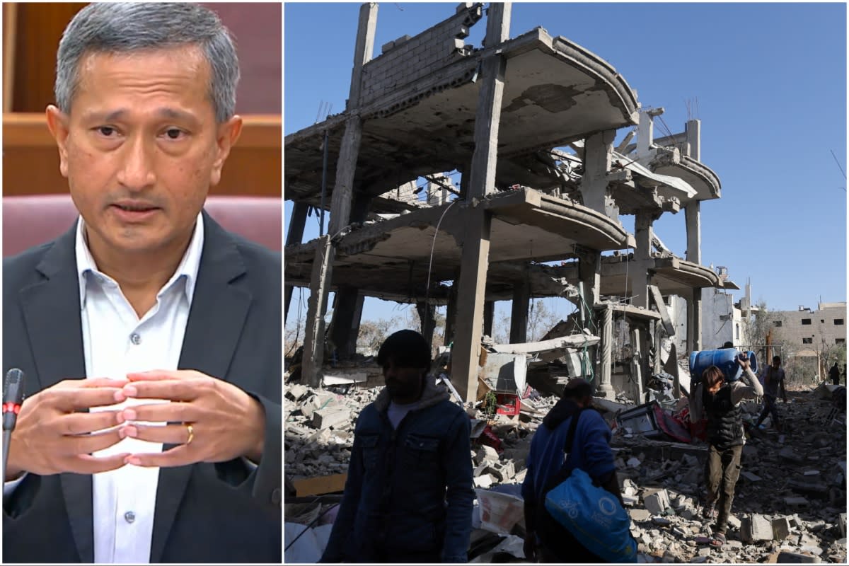 Singapore Foreign Minister Dr Vivian Balakrishnan (left) said in Parliament that Israel's military response following the 7 October Hamas attack 