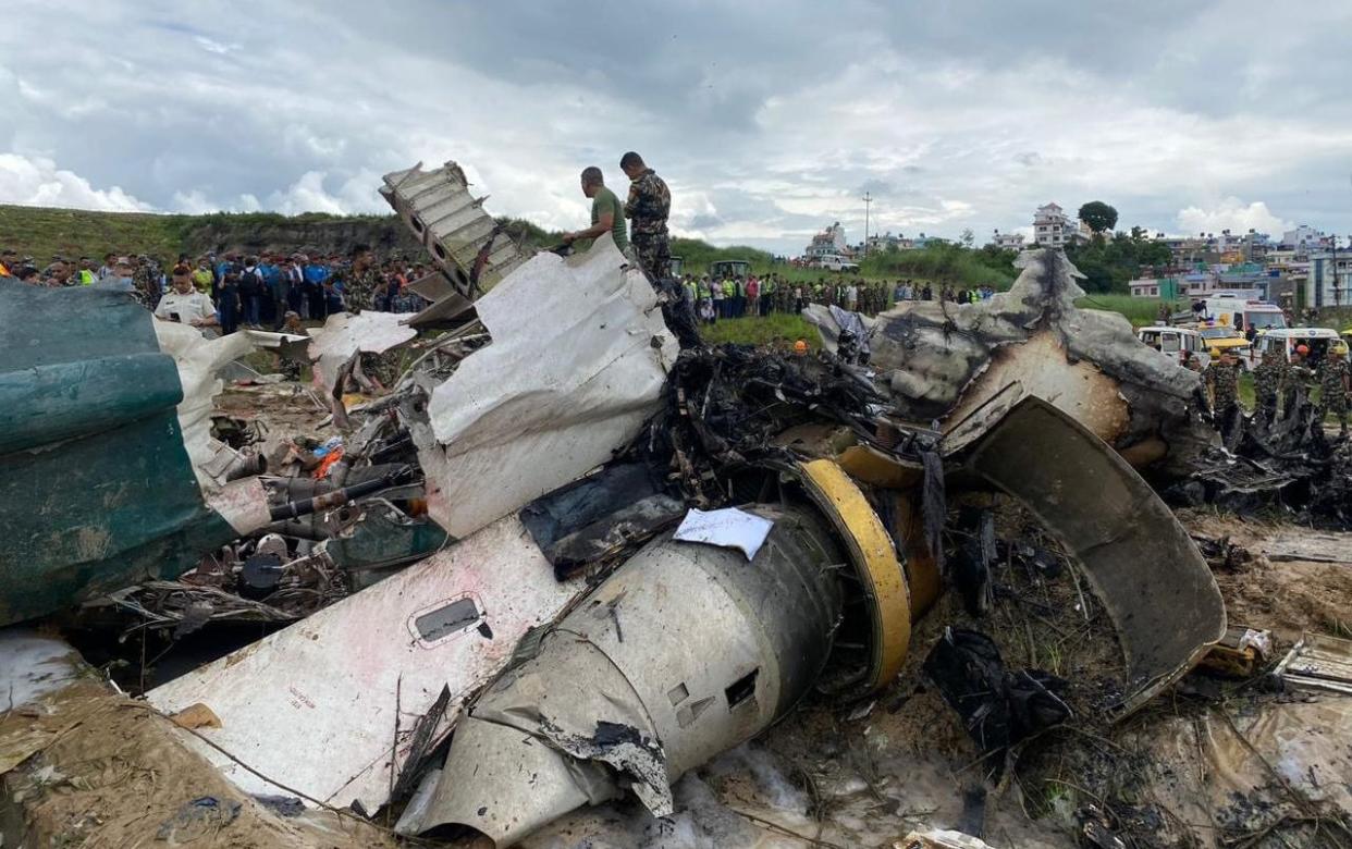 A small plane has crashed on the runway at plane crash at Tribhuvan International Airport in Kathmandu