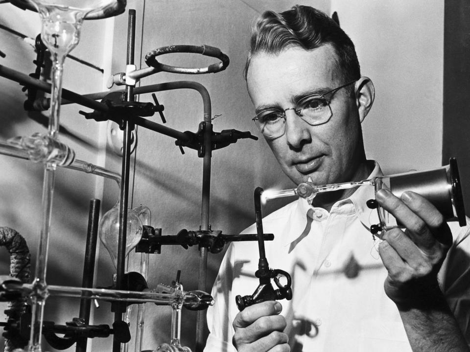 Nobel Prize winner Luis Alvarez in a laboratory with a Geiger counter in 1946