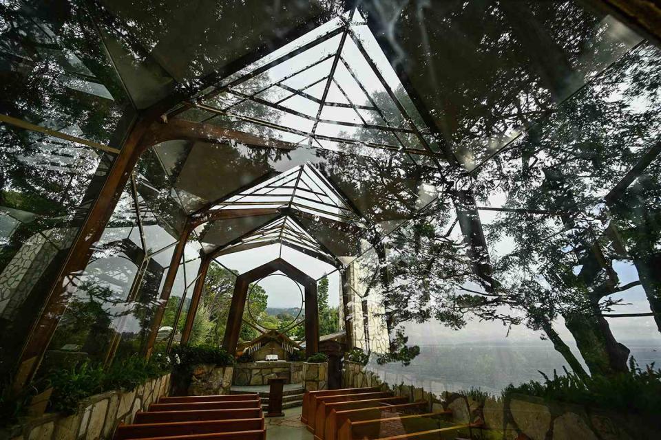 <p>PATRICK T. FALLON/AFP via Getty</p> Wayfarers Chapel photographed on Feb. 16, 2024