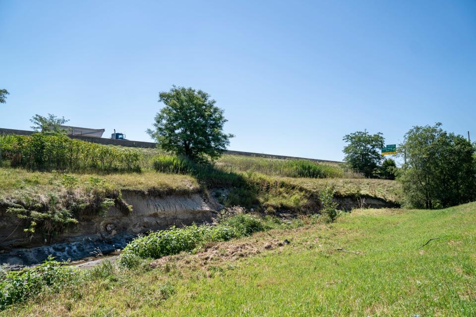 The Rohrbeck Extension Drain at 13 Mile and Little Mack area in Roseville near I-94 is eroding at an alarming rate,Tuesday Aug. 16, 2022.