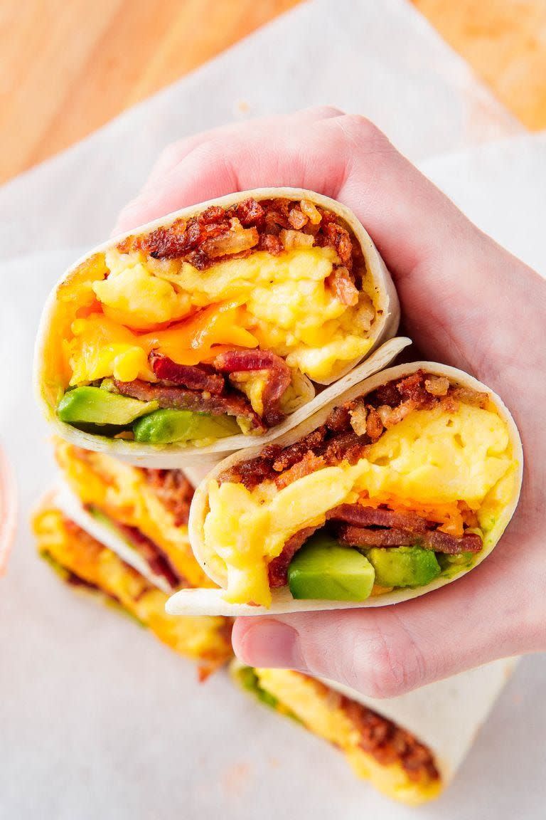 <p>Not only do these burritos include crispy<a href="https://www.delish.com/cooking/a22502749/how-to-cook-bacon-in-the-oven-recipe/" rel="nofollow noopener" target="_blank" data-ylk="slk:bacon;elm:context_link;itc:0;sec:content-canvas" class="link "> bacon</a>, but you know we also fried the potatoes in the bacon fat, making this the ideal way to start your bacon-loving mom's day. <br><br>Get the <strong><a href="https://www.delish.com/cooking/recipe-ideas/a24569400/breakfast-burrito-recipe/" rel="nofollow noopener" target="_blank" data-ylk="slk:Bacon Breakfast Burrito recipe;elm:context_link;itc:0;sec:content-canvas" class="link ">Bacon Breakfast Burrito recipe</a></strong>. </p>