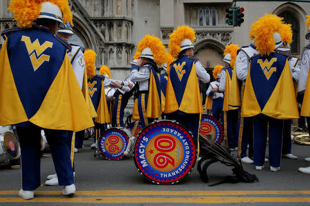 The West Virginia Mountaineer Marching Band await the commencement of the 90th Macy's Thanksgiving Day Parade in Manhattan, New York, U.S., November 24, 2016. REUTERS/Andrew Kelly