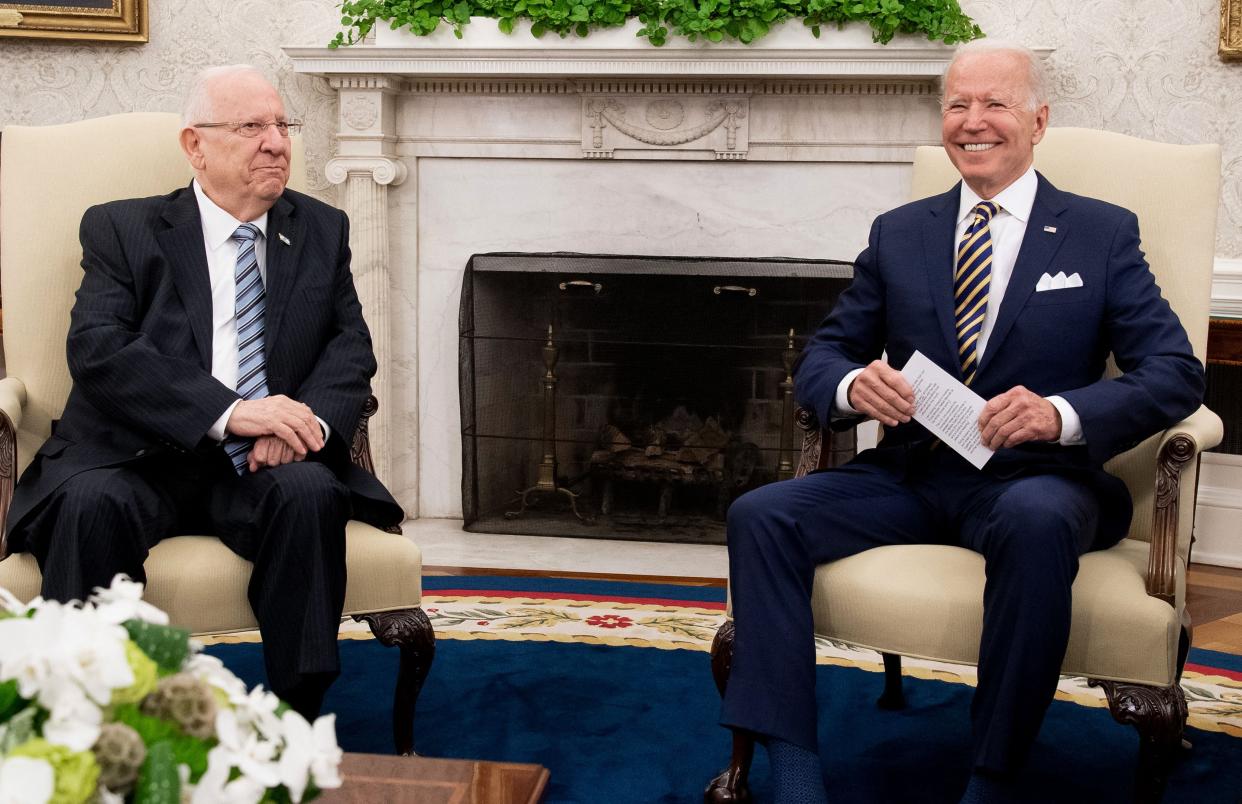 US President Joe Biden meeting with Israeli President Reuven Rivlin (L) in the Oval Office of the White House in Washington, DC, June 28, 2021 (AFP via Getty Images)