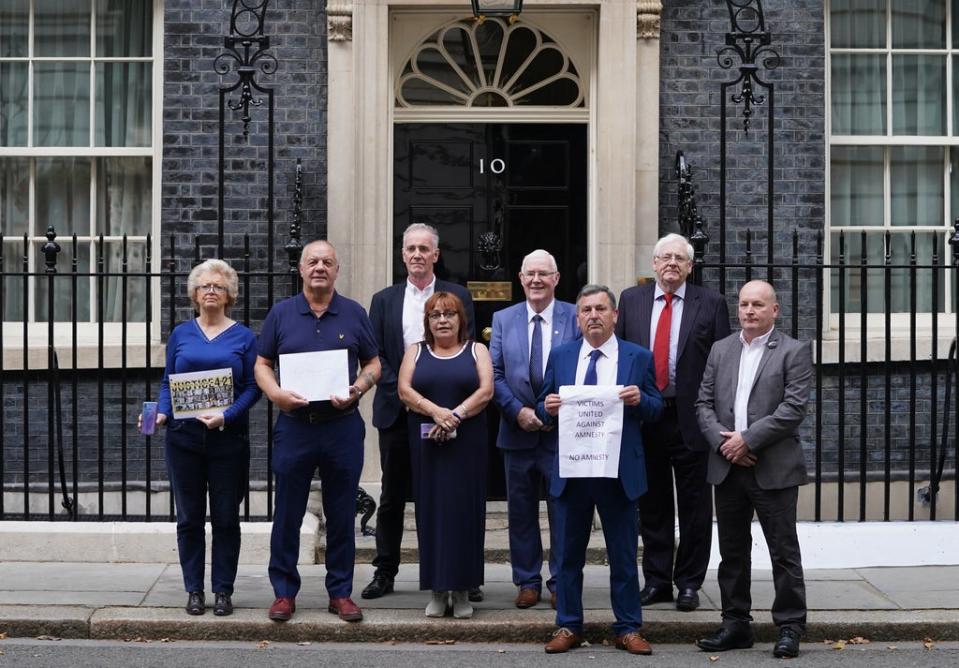 Relatives of victims of the Northern Ireland Troubles previously handed a letter into Number 10 protesting against the Government’s planned statute of limitations on future prosecutions (PA) (PA Wire)