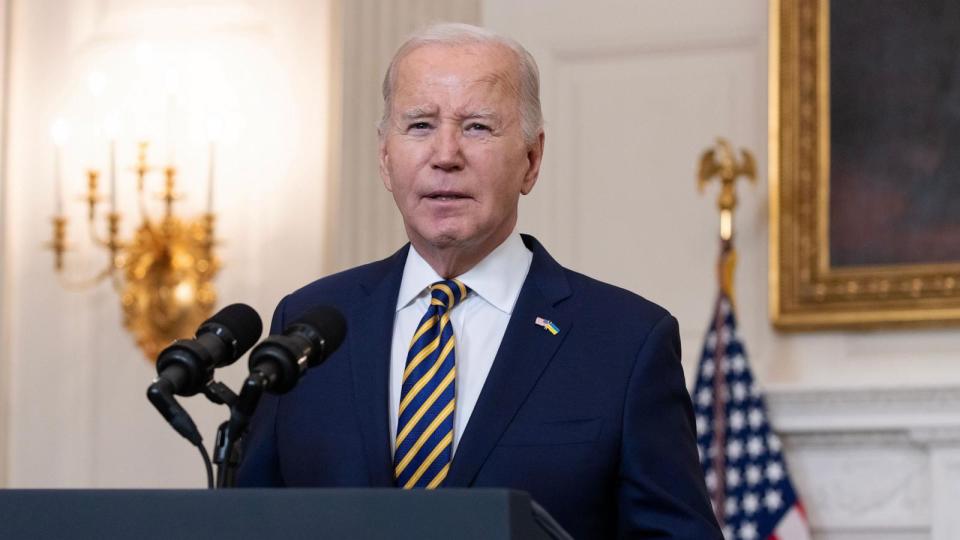 PHOTO: President Joe Biden delivers remarks in the State Dining Room of the White House in Washington, D.C., on Feb. 6, 2024. (Michael Reynolds/EPA via Shutterstock)