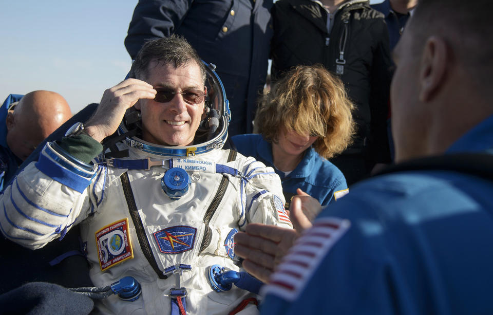 Astronaut Shane Kimbrough rests in a chair