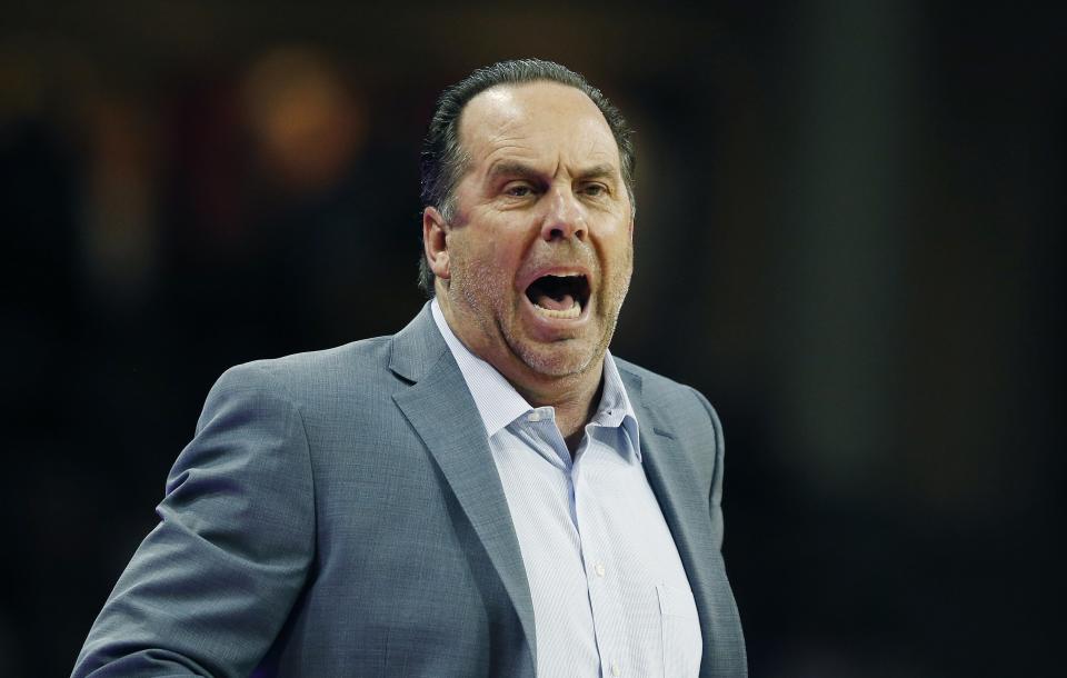 Notre Dame head coach Mike Brey during the first half of an NCAA college basketball game against Boston College. (AP)