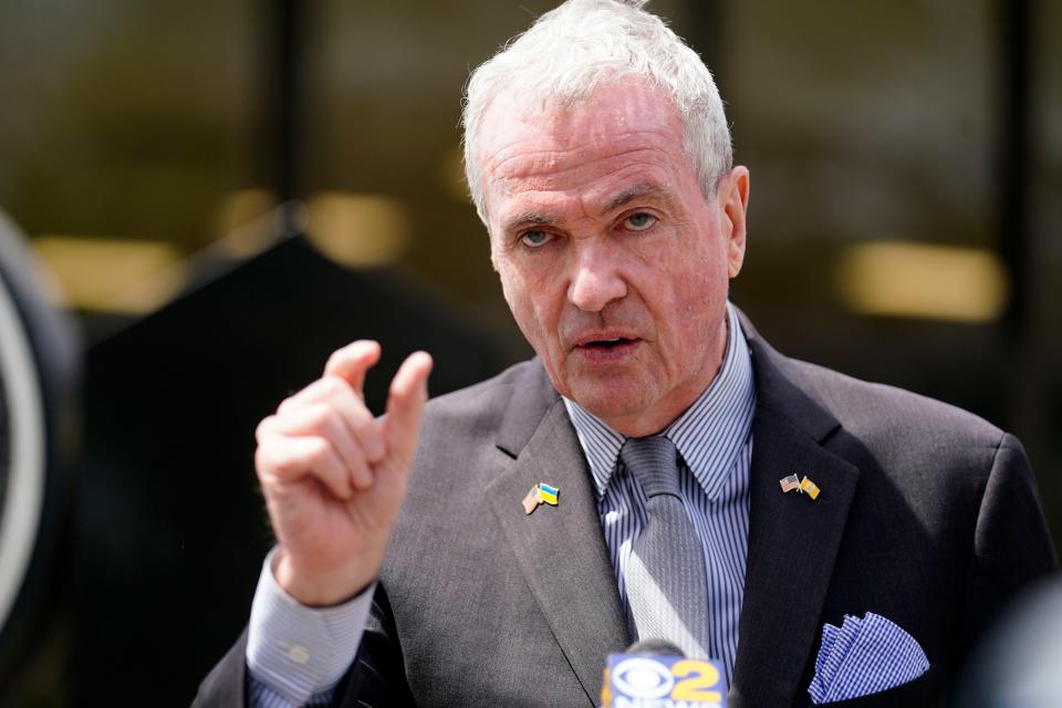 New Jersey Gov. Phil Murphy announces that law enforcement will need a license to actively work in the state during a press conference at the Essex County Police Academy in Cedar Grove on Wednesday, May 18, 2022.