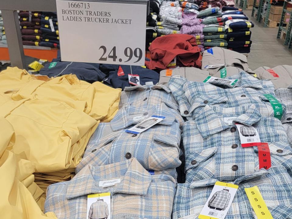 Shirts folded on a table at Costco