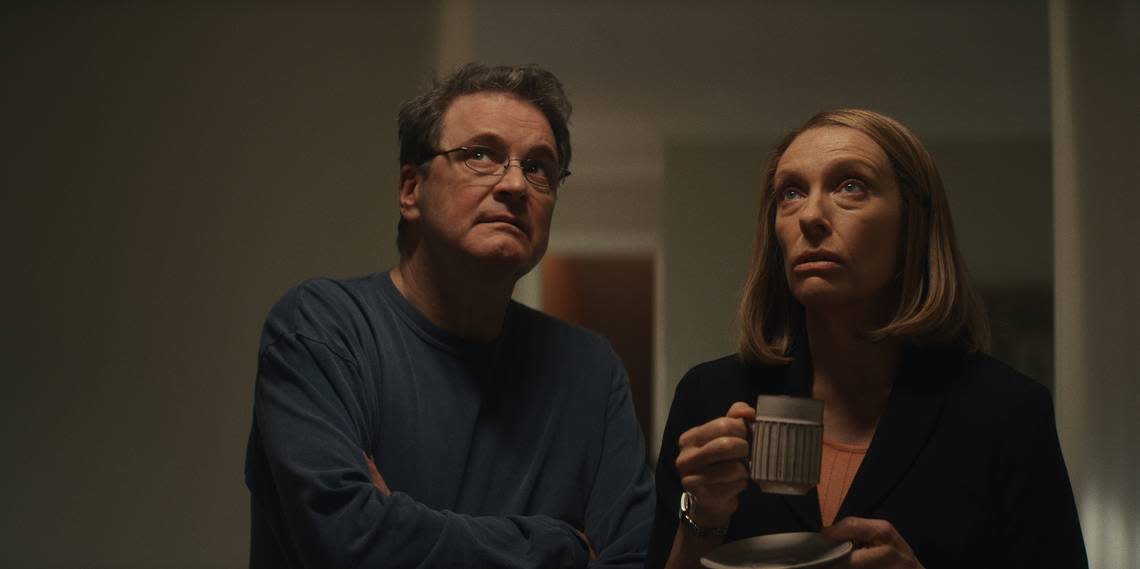 Toni Collette as Kathleen Peterson and Colin Firth as Michael Peterson in the HBO Max limited series “The Staircase.”