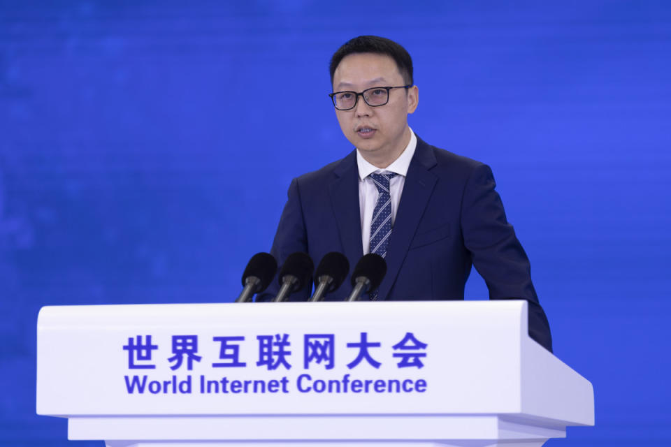 Eddie Wu Yongming, CEO of Alibaba Group, speaks during the 2023 World Internet Conference Wuzhen Summit on November 8, 2023.<p>VCG/Getty Images</p>