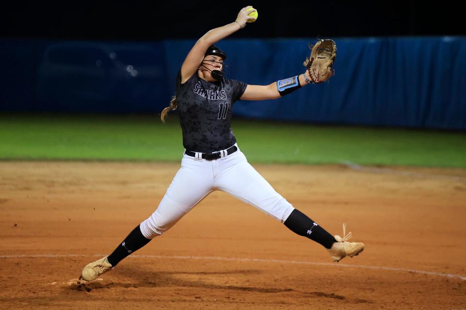 Aoife Weaver pitches for Ponte Vedra in a game against Palatka.