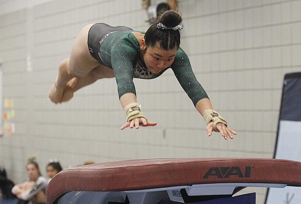 Dublin Coffman senior Emily Yoshino figures to be among the top contenders for the district championship in the all-around. She shared the title as a sophomore but missed the postseason last winter because of a fractured right fibula.