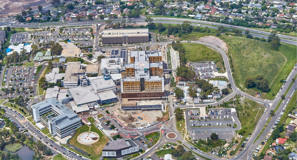 An aerial shot of Campbelltown Hospital