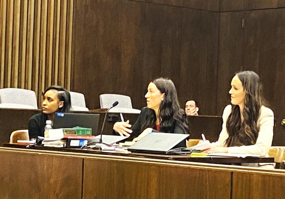 The state attorney general’s gang prosecution team includes, left to right, analyst Jada Matthews and prosecutors Cara Convery and T. McKenzie Gray.